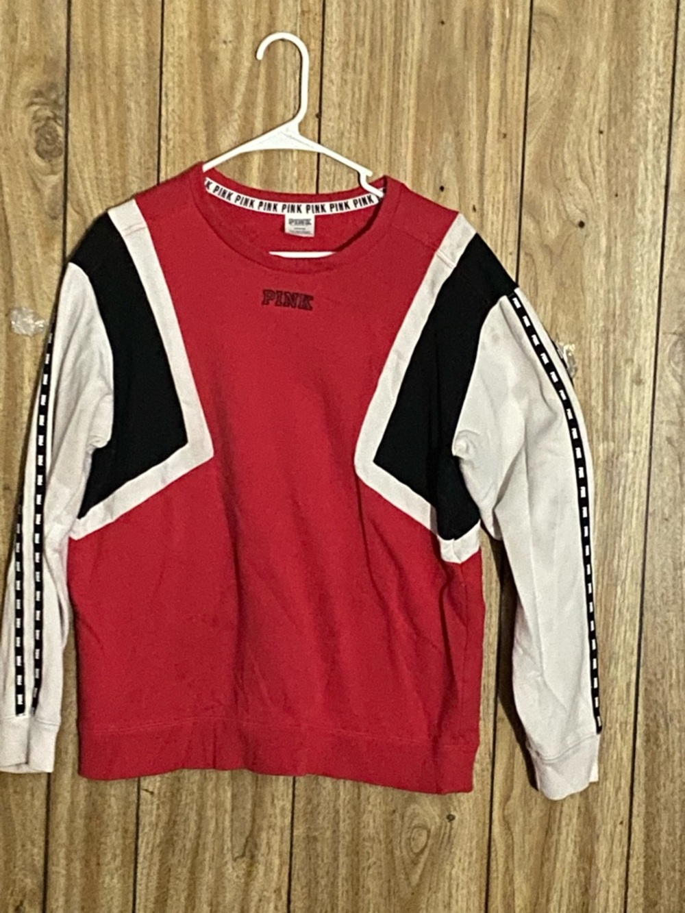 Victoria's Secret PINK Red, Black & White Colorblock Crewneck Sweater